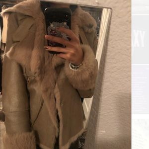 Bebe Tan Leather Fur Trim Jacket